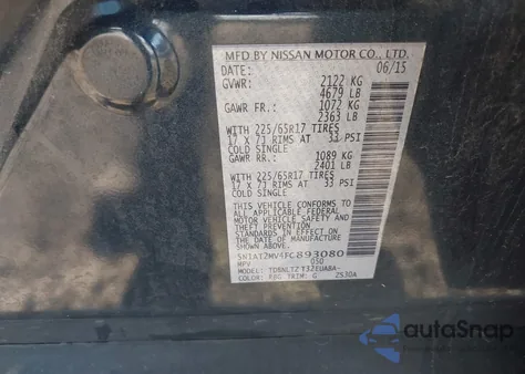 2015 Nissan Rogue Sv from USA, damaged, VIN 5N1AT2MV4FC893080